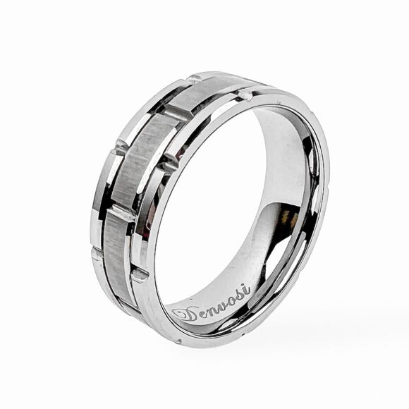 Denvosi Tungsten Ring Brushed Texture Brick Pattern Fashion Band Shiny Edge 12.5 - Picture 1 of 7